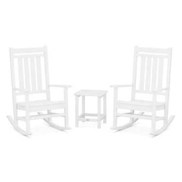 POLYWOOD Estate 3-Piece Rocking Chair Set w/ Long Island 18-Inch Side Table - White